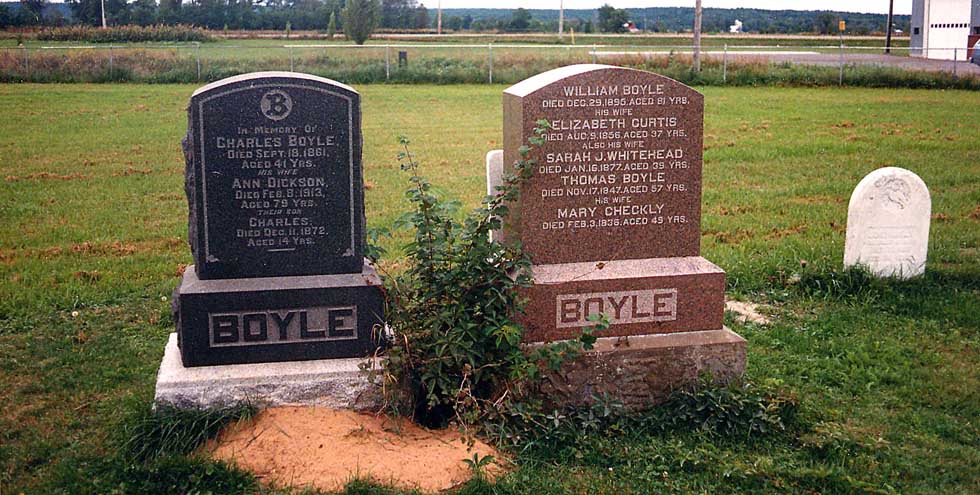 Thomas, William Sr. and Charles Boyle and family headstones from Pakenham, ON