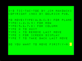 3-D Tic-Tac-Toe intro screen