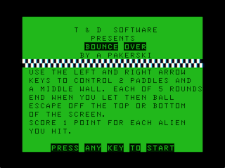 Advanced Pong intro screen