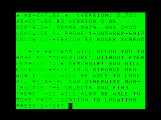 Adventure #3: Secret Mission Intro screen #1