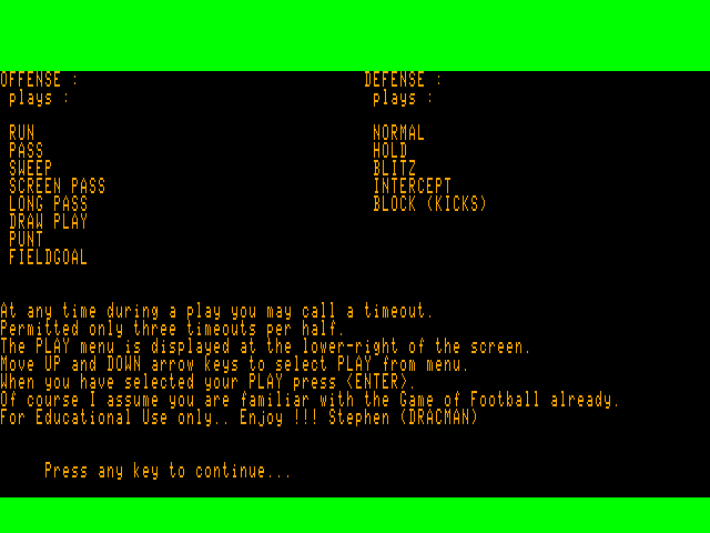 C-Hawk Football intro screen #2