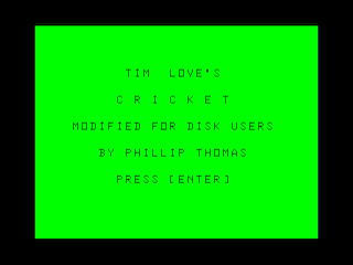 Cricket intro screen #1