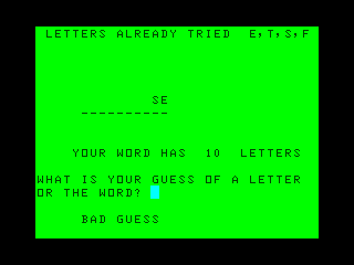 Hangman game screen