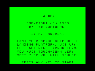 Lander intro screen