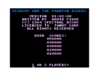 Pegasus and the Phantom Riders intro screen