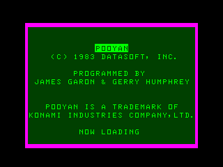 Pooyan intro screen from Datasoft's original tape version