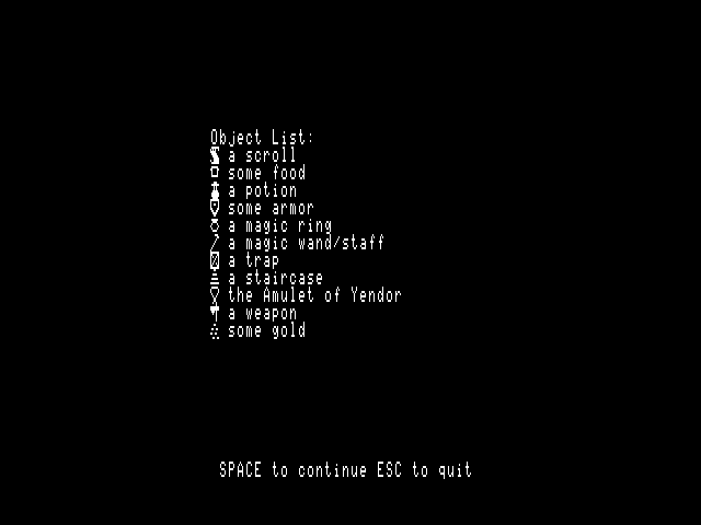 Rogue help screen with graphic font installed