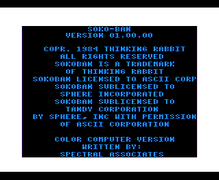 Soko-ban intro screen on Coco 1/2