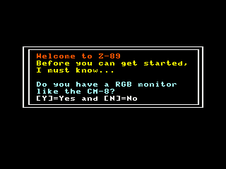 Z-89 intro screen #2 (monitor select)